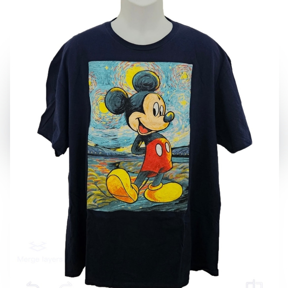 Disney Mickey Mouse Men’s T-Shirt Navy XXL Crew Neck  Short Sleeve Vivid Colors